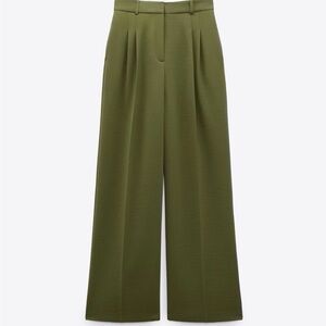 Zara Olive Green Wide-Leg Women's Pants